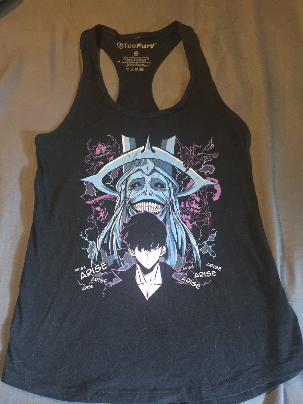 Solo Leveling Sung Jinwoo TeeFury Black Racerback Tank - 'Arise' Women's Small